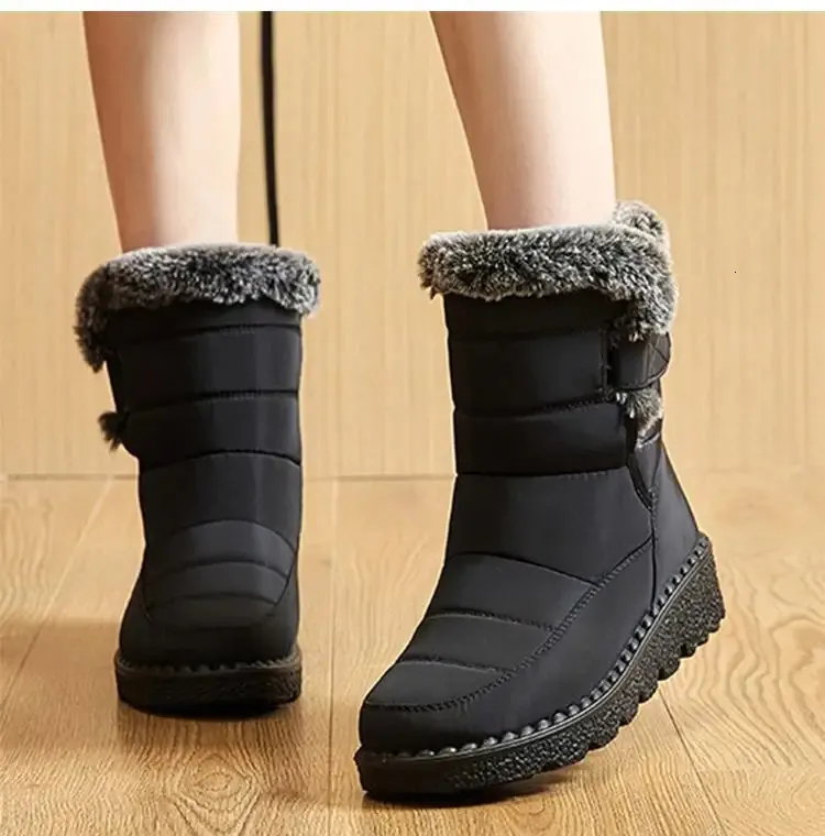 Botas femininas de neve macias com plataforma de pele para manter o calor, botas femininas plus size, sapatos de inverno para mulheres 241022_voghion.com