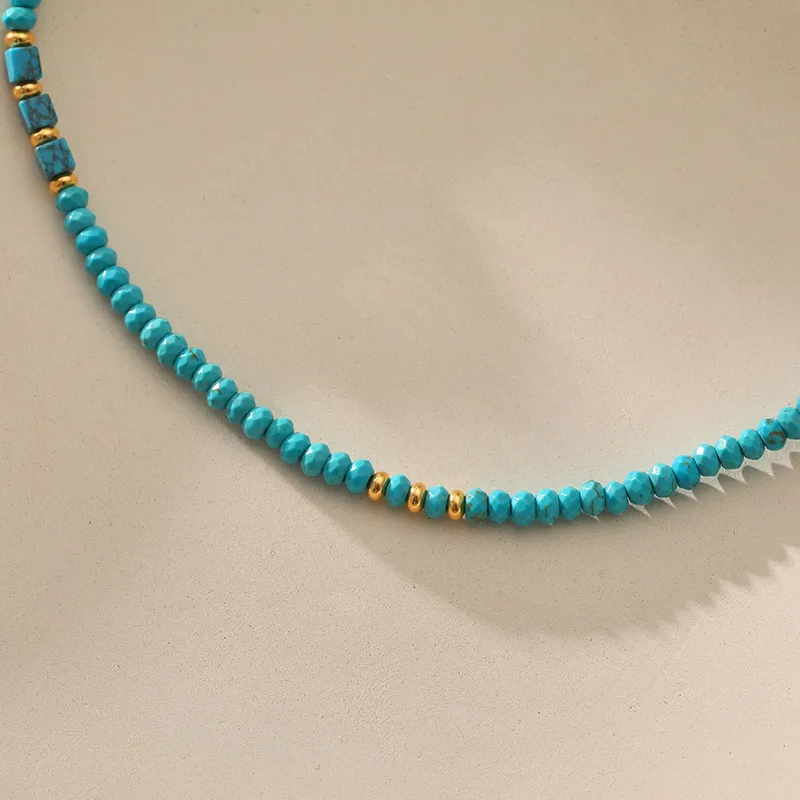 Collier de perles turquoise irrégulières faites à la main pour femmes, chaîne porte-bonheur en forme d'épis de blé dorés, bijoux rétro_voghion.com