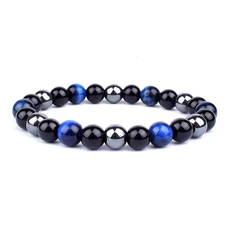 Triple Protection Beaded Bracelet With Obsidian Hematite Tiger Eye_voghion.com