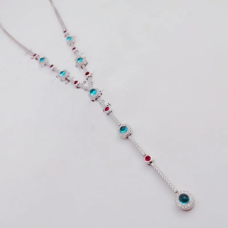 Chains Real Sterling Sier Multicolor Stones Candy Long Necklace Adjustable Chain Women Fashion Party Jewelry_voghion.com