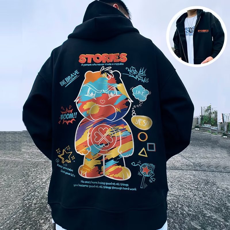 Sudadera con capucha gruesa con cremallera y felpa de otoño e invierno para hombre, cárdigans de Instagram, chaquetas de moda holgadas y de gran tamaño de marca._voghion.com