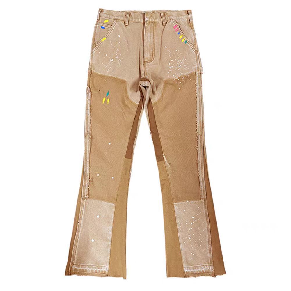 Herreklær High Street Vasket Distressed Stitching Logging Jeans Herre Retro Motetrend Blekksprut bukser med brede ben_voghion.com