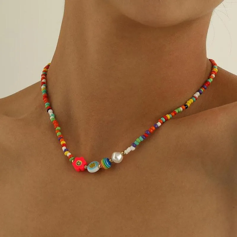 Chains 2023 Summer Boho Colorful Pearl Resin Seeds Beads Handmade Collar Clavicle Choker Necklaces For Women Jewelry_voghion.com