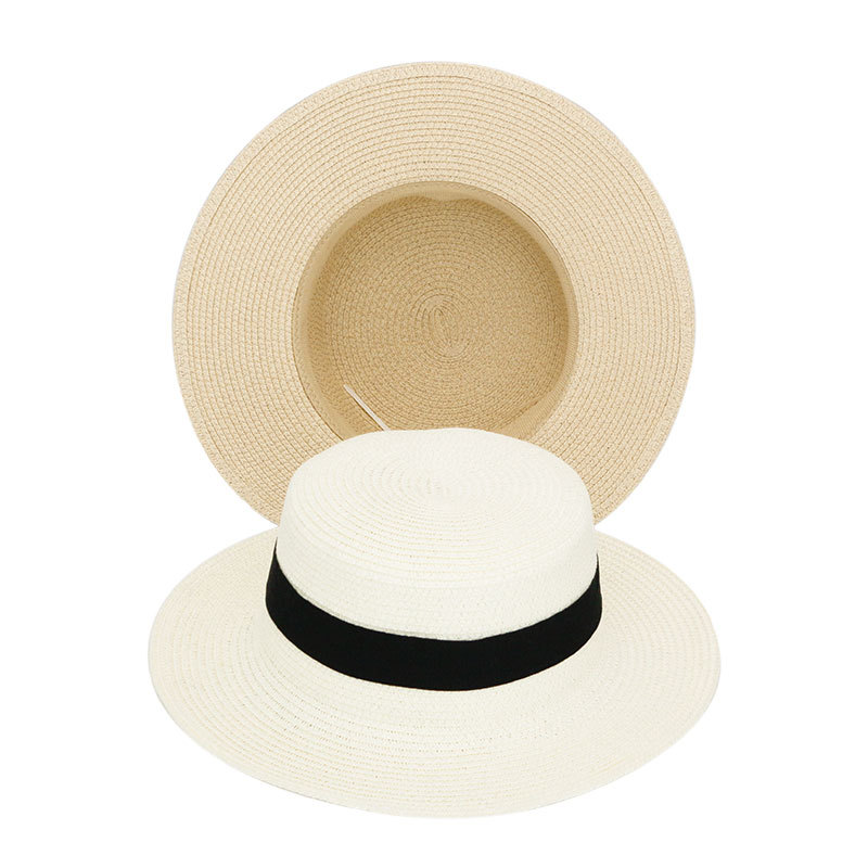 21 colors square buckle round top Panama Marafi flat top straw hat summer travel sun hat wide brim hat wholesale_voghion.com