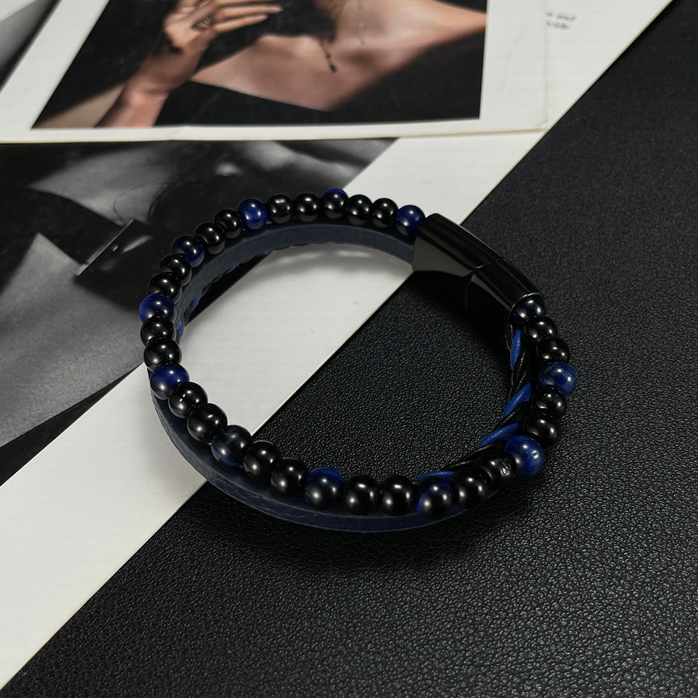 Source handgewebtes Lederarmband mit Tigerauge-Steinperlen_voghion.com