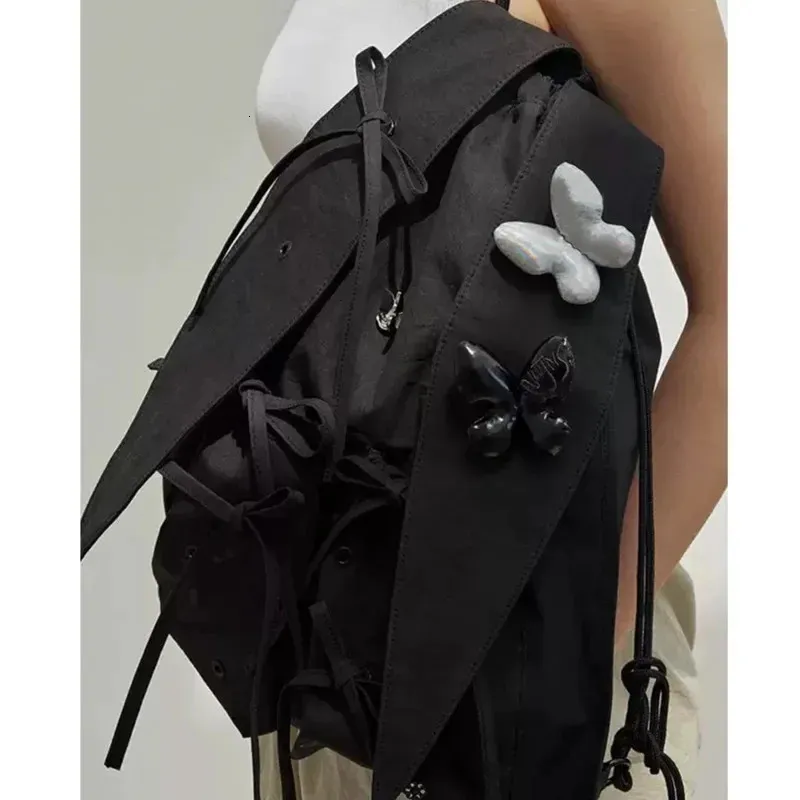 INS coreano coniglio orecchie fiocco lacci coulisse plissettato casual spalla femminile grande capacità tote borsa zaino leggero_voghion.com