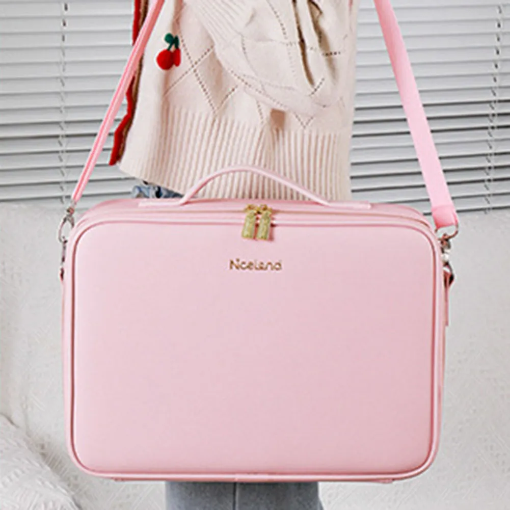 Make Up Pouch With Mirror Travel Makeup Bags Portable Large Capacity Fashi Simple PU Leather Casual For Weekend_voghion.com