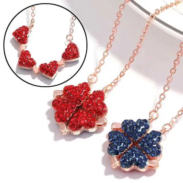 Collane in acciaio inossidabile 316L con ciondolo magnetico a forma di cuore a forma di trifoglio per donna, collana aperta con cristalli_voghion.com