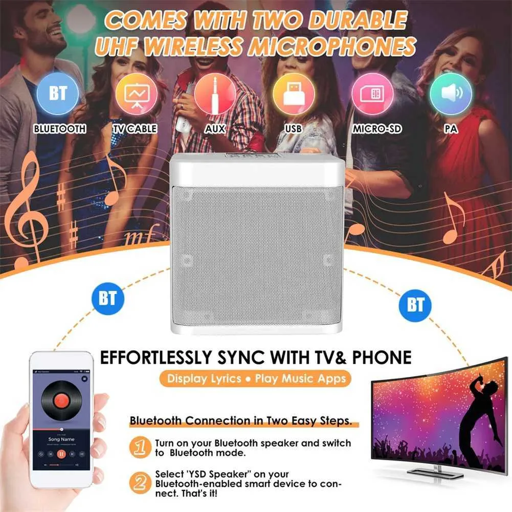 Karaoke Hine With Dual Microphones Portable Bluetooth Speaker Studio Subwoofer AUX TF Card U Disk Player Home Family_voghion.com
