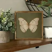 Vintage Butterfly Wall Art - 8x8" Polished Wooden Frame. Farmhouse Decor For Living Room, Bathroom Or As A Charming Gift._voghion.com