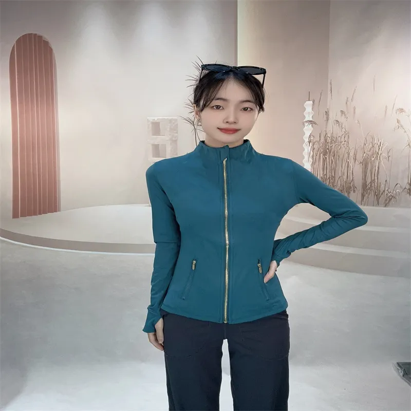 Sports yoga women's fiess jacket sports quick drying top solid color gold zipper sportswear_voghion.com