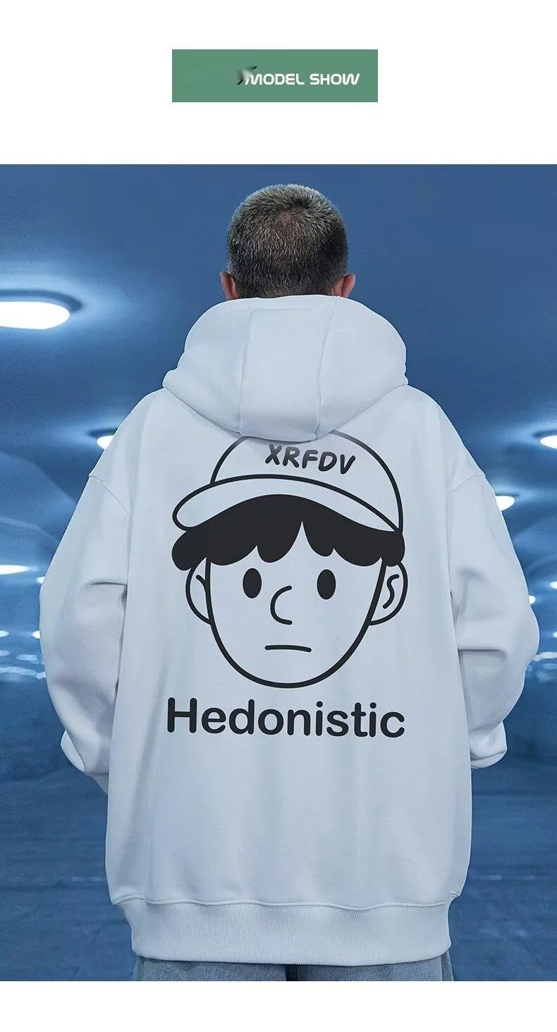 Il marchio di moda americano Instagram coppia cartoon felpa con cappuccio da uomo di tendenza in peluche di grandi dimensioni più grasso top oversize_voghion.com