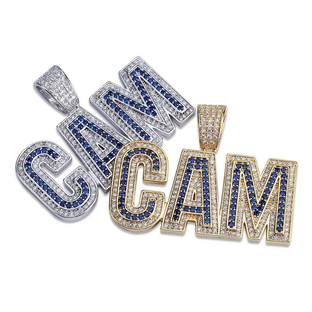 et collier avec pendentif initial CAM en zircone cubique plaqué or blanc, bijoux de rappeur hip-hop, cadeaux pour hommes et femmes_voghion.com
