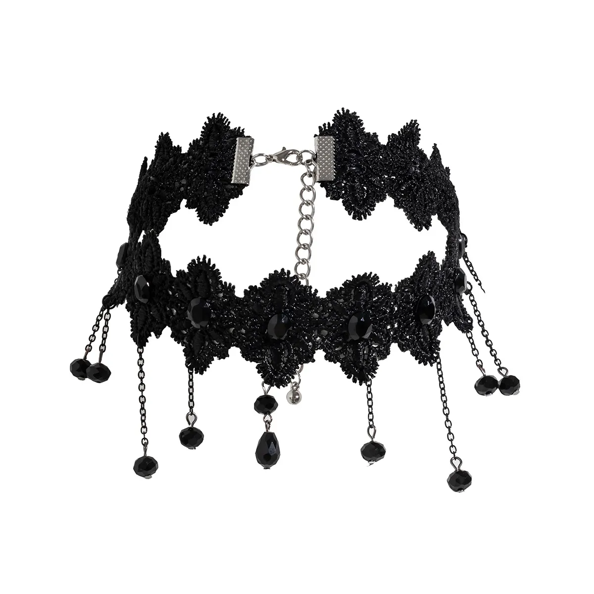 Ketten dunkler Stil Gothic Rose Blumenspitze Choker Halskette für Frauen Schwarz Acryl Tropfen Anhänger Quaste Kragen Lolita_voghion.com