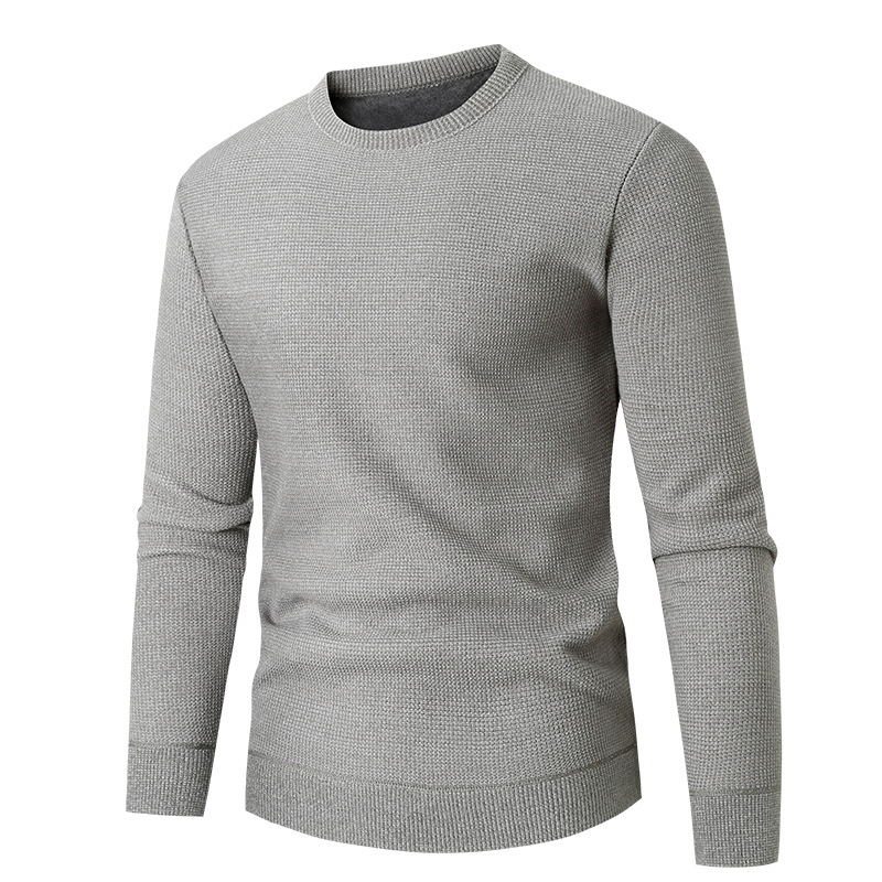 2023 New Youth Autumn Winter Men's Round Neck Solid Color Bottoming Warm and Coldproof Casual Knitted Sweater for Men_voghion.com