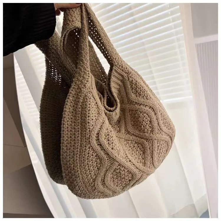 New Knitted Art Crossbody Bags Solid Color Tote Spinach Twist Shoulder Women's Bag_voghion.com