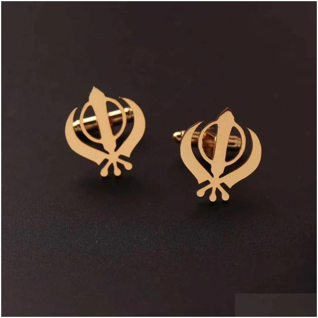 Gemelli da uomo in acciaio inossidabile con leone, aquila, croce, distintivo Sikh, spilla per camicia da sposa, consegna a domicilio Dhtzw_voghion.com