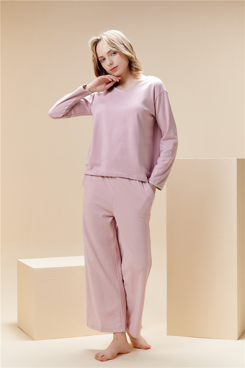 Fløjl pyjamas sæt til kvinder v-hals pullover hjemmetøj sæt_voghion.com