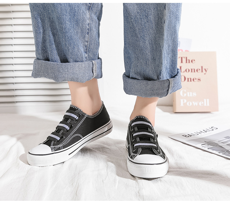 Elastic Band Smiling Face Canvas for Women Summer and Autumn Students Versatile Little White 2024 New One Step Lazy_voghion.com