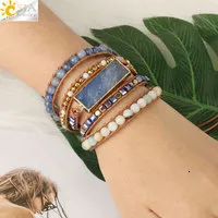 Charm CSJA Naturstensarmband Rosa Kvarts Läderarmband för Kvinnor Rosenstenar Kristallpärlor Bohemiska Smycken 5_voghion.com