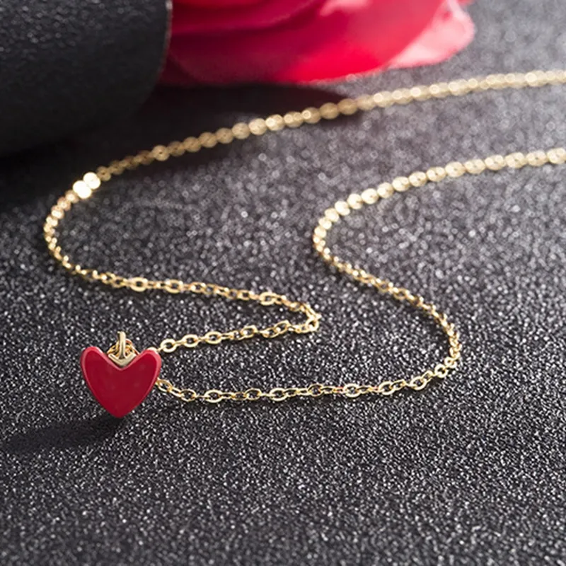 Chaînes en argent sterling avec pendentif en forme de cœur rouge et simple, chaîne plaquée or pour femme, colliers fins et légers_voghion.com