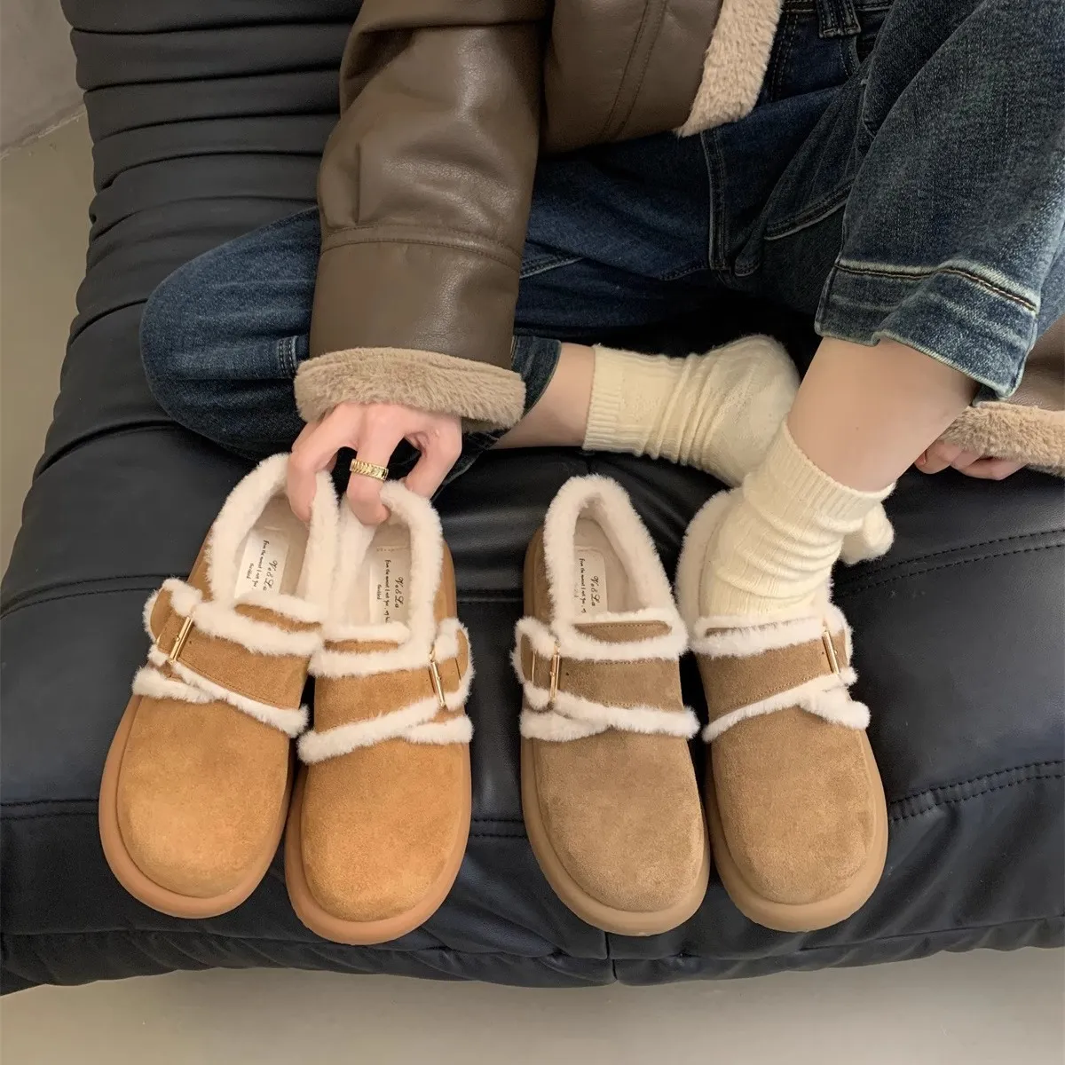 Women's Casual Shoes:Retro Trendy Soft Thick Sole 2024 Winter Warm Slip-on Versatile Leisure,Brown/Khaki,Free shipping_voghion.com