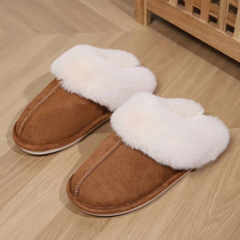 Οικιακές άντρες γυναίκες και υπαίθρια βελούδινα βαμβακερά ζεστά το χειμώνα άνετα μαλακά παντόφλες εσωτερικού χώρου καφέ_voghion.com