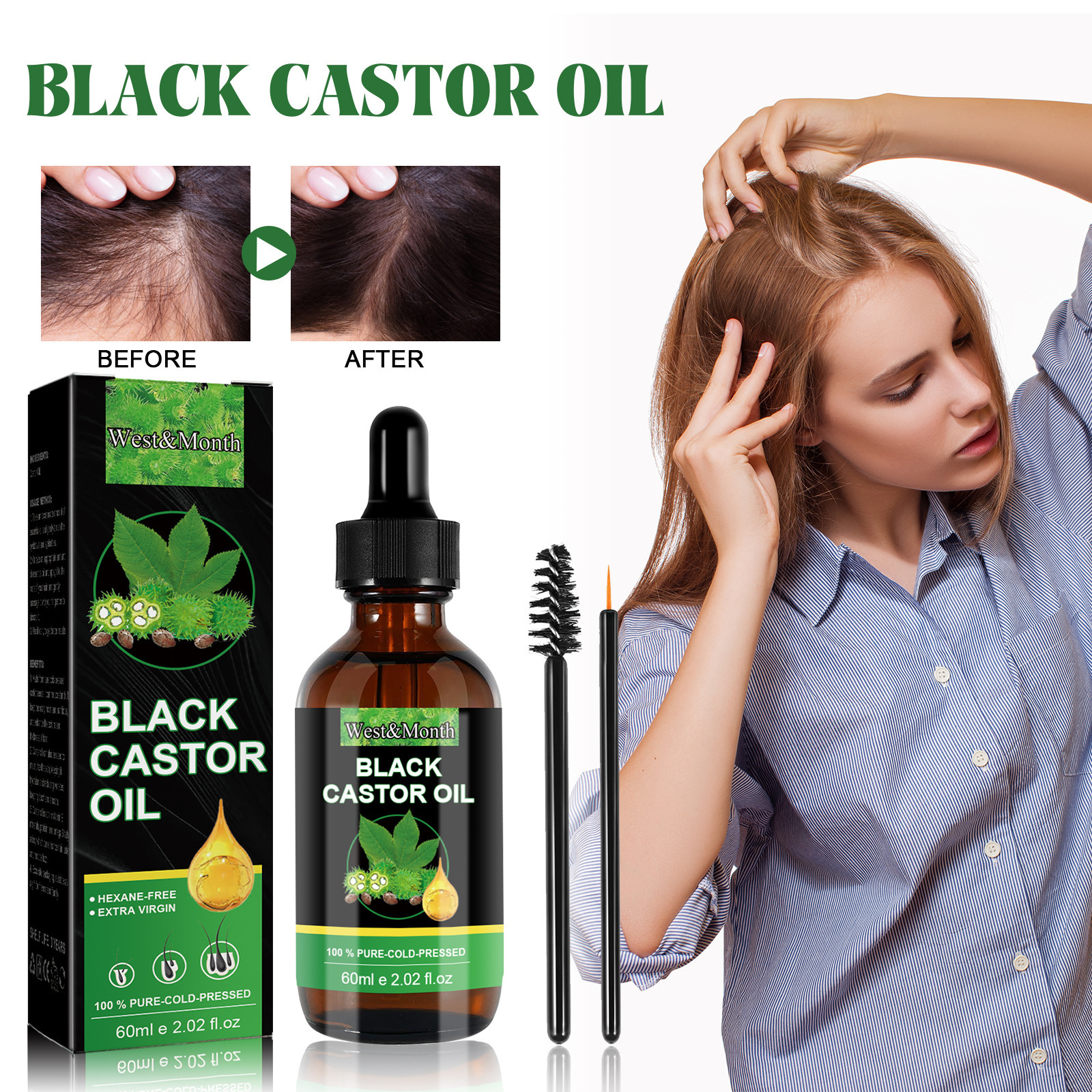 Le revitalisant à l'huile de ricin Wt&Month hydrate les racines des cheveux, solidifie les sourcils, les cils, épaissit naturellement et_voghion.com