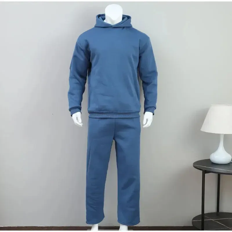 Tuta con cappuccio Y2k da uomo e da donna, autunno inverno 2024, semplice, spessa, casual, ampia, tinta unita, per strada, tuta 241011_voghion.com