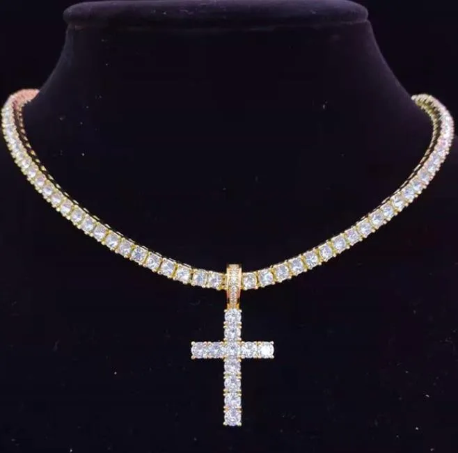 Anheng Halskjeder Menn Kvinner Hip Hop Cross Halskjede Med 4mm Zircon Tennis Kjede Iced Out Bling HipHop Smykker Mote_voghion.com