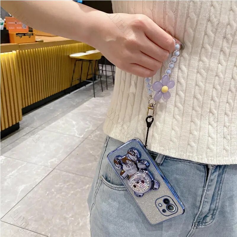 Coque Xiaomi Avec Support Téléphone Et Motif Ours Et Fleurs_voghion.com