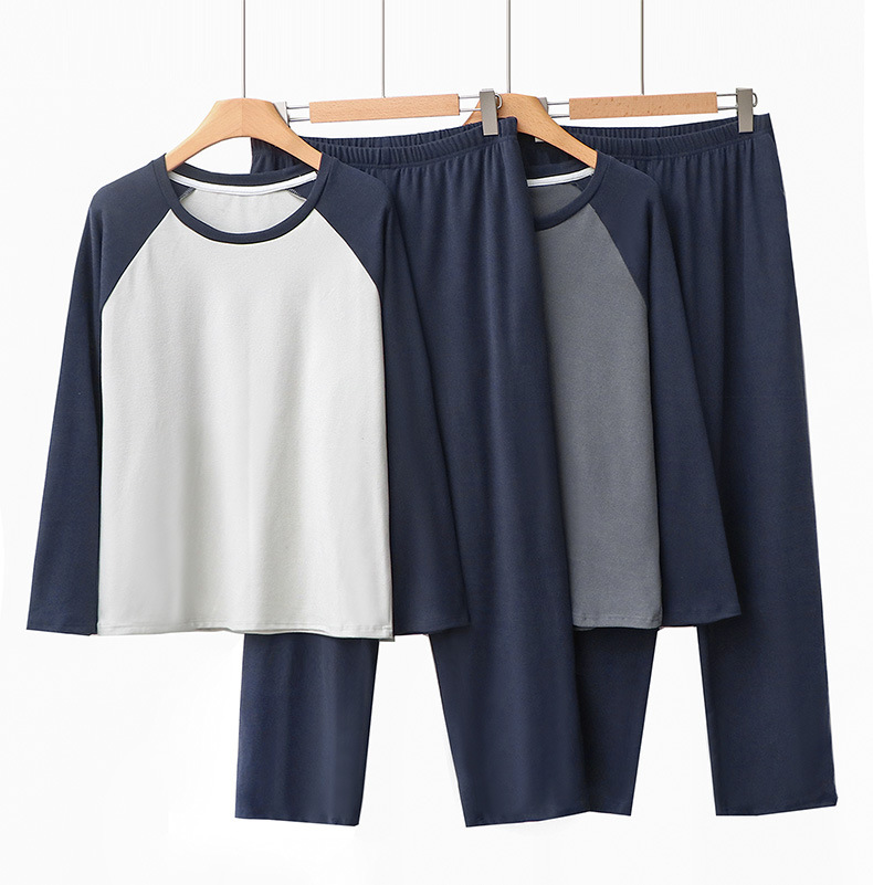 Men's pajamas shoulder in contrast color round neck pullover home suit set soft and comfortable_voghion.com