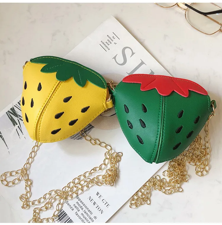 Kids Strawberry Shape Messenger Bags Cute Girls Princess Purse Children Chain Shoulder Outdoor Fruit Crossbody Bag M1169_voghion.com