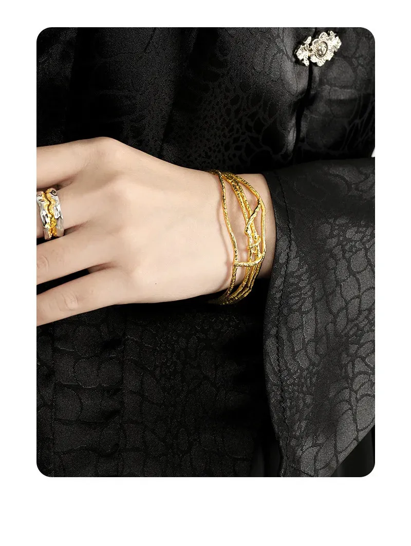 Sterling Silver Cuff Bangle Multi-layer Geometric Open Bracelet_voghion.com