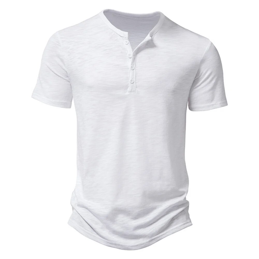 Camisa de manga corta informal de Color sólido con cuello Henley para hombre, Polo, camisetas de alta calidad para hombre_voghion.com