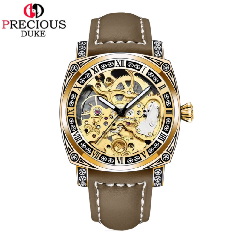 PRECIOUS British Brand Hollow Classic Business Men's Watch Stainless Steel Leather Strap_voghion.com
