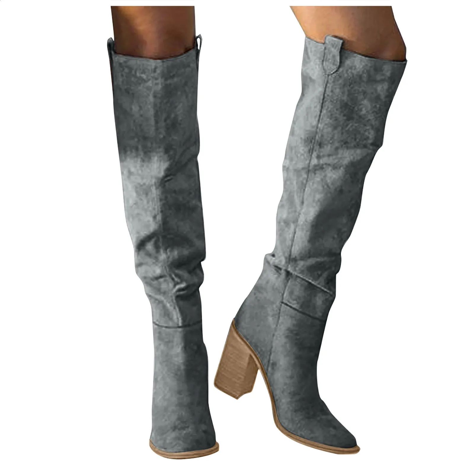 Modische, lässige Retro-Stiefel aus Denim mit langen Knien und quadratischen High Heels für Damen Bottes Womens Botas De Mujer atos 240911_voghion.com