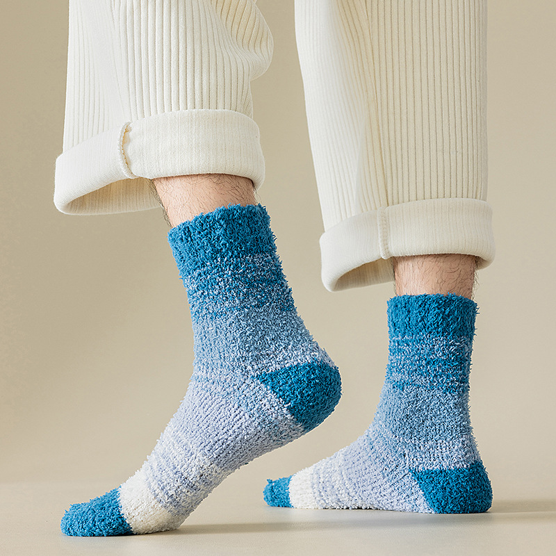 Nieuwe herfst- en wintersokken voor heren, koraalfleece, home, herensokken met middelhoge sokken, dikke sokken met kleurverloop, herensokken, vloersokken_voghion.com