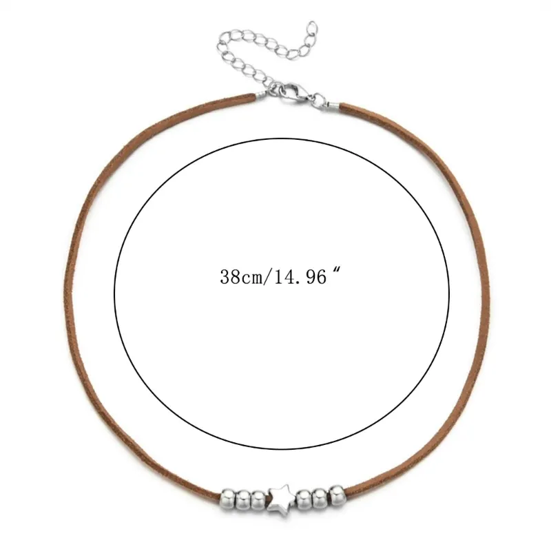 Collana choker stella boho collana pelle nera da donna_voghion.com