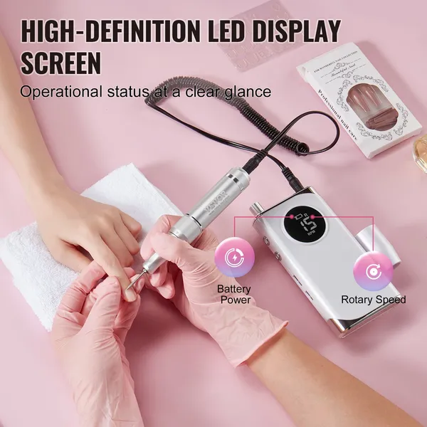 VEVOR Electric Rechargeable Nail Drill, 40,000RPM Portable Cordless Nail E File Machine, LCD-Display Acrylic Gel Grinder Tool With 6 Bits And 50PCS_voghion.com