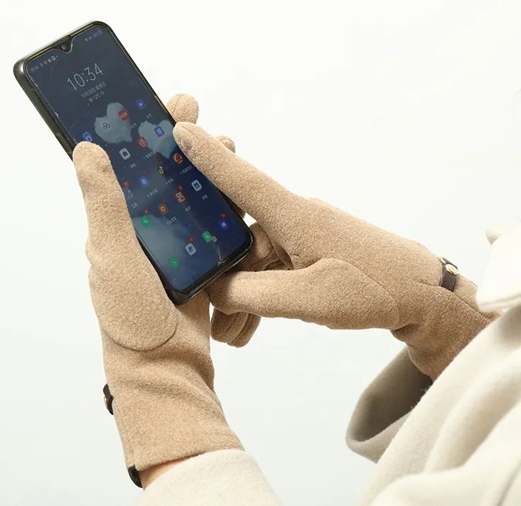 Gants à cinq doigts pour femmes avec broderie Veet, rembourrés et épais, coupe-vent pour écran tactile pour l'hiver_voghion.com