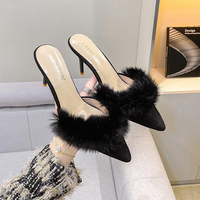 Mao High Slim Heel Sandalen für Oberbekleidung 2023 Frühling und Herbst Neue vielseitige französische spitze Halbschuhe Damentrend_voghion.com