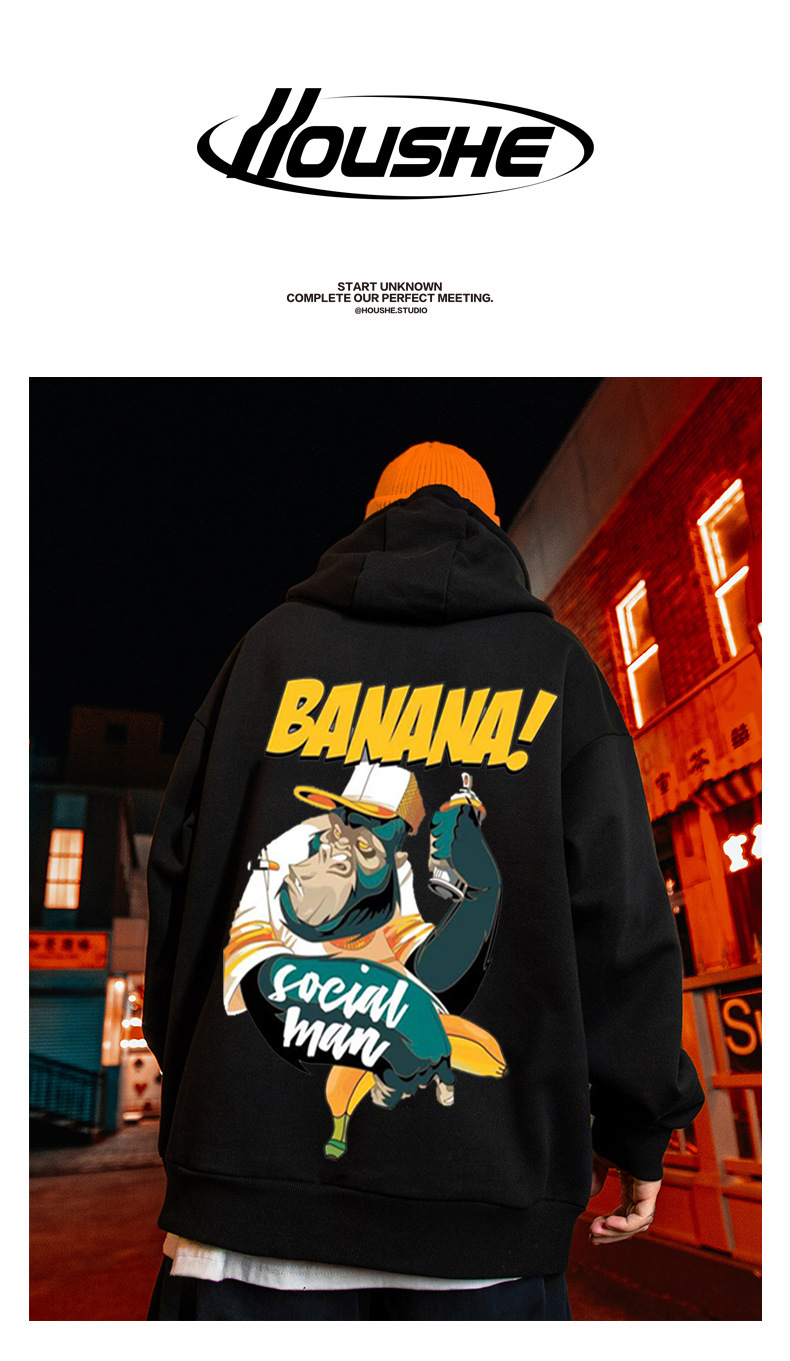 China-Chic Orang-Utan-Pullover große Größe mit Kapuze lose 2024 neue Herrenkleidung Fett plus High Street Mantel_voghion.com
