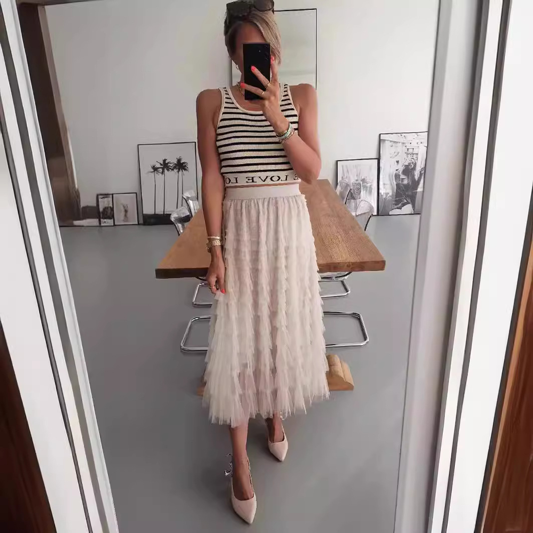 Women's new mesh skirt patchwork cake skirt_voghion.com