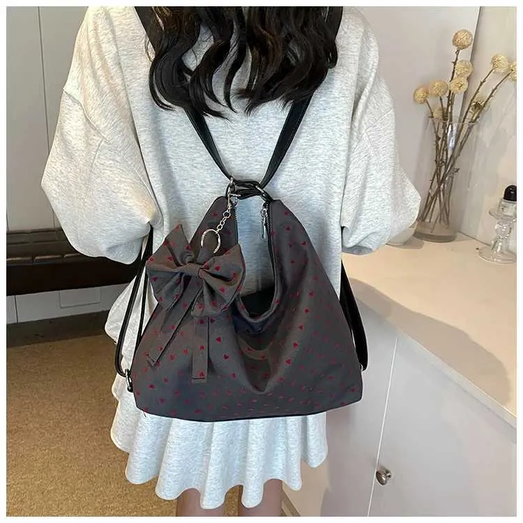 Vintage Women Canvas Backpacks Hearts Print Casual Crossbody Large Capacity Tote Packs Versatile Female Shoulder Bag_voghion.com