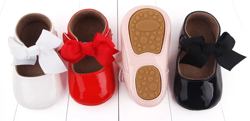 Bebé recién nacido Infante Niño Niña Clásico Lazo Suela de goma Anti-labio PU Dre Littleprout First Walker Cuna para niños pequeños_voghion.com