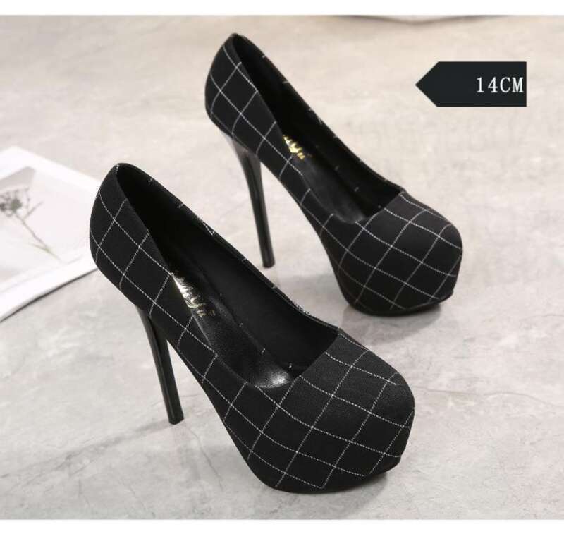 Décolleté stiletto a quadri con plateau per donna autunnali_voghion.com