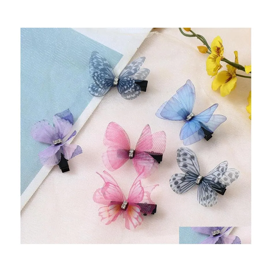 Doppeldeck Drei Nsional Barrettes Schmetterling Retro Strass Gaze DIY Haarspangen Zubehör Frauen Haarnadel Dhoxk_voghion.com