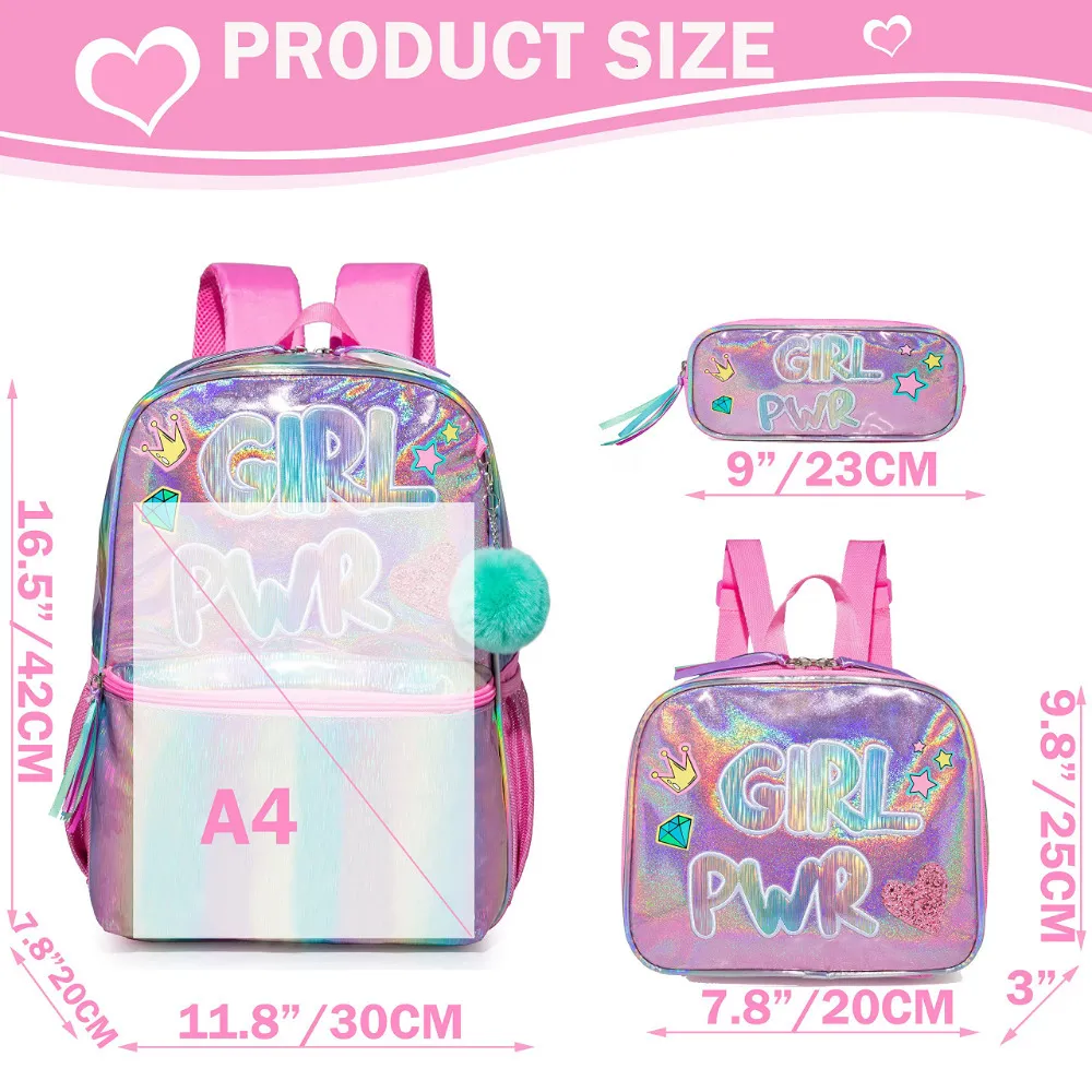 Backpacks Bikab School Bags 3 In 1 Kids Children for Girl 16" Girls Set Bag Water Proof 230803_voghion.com