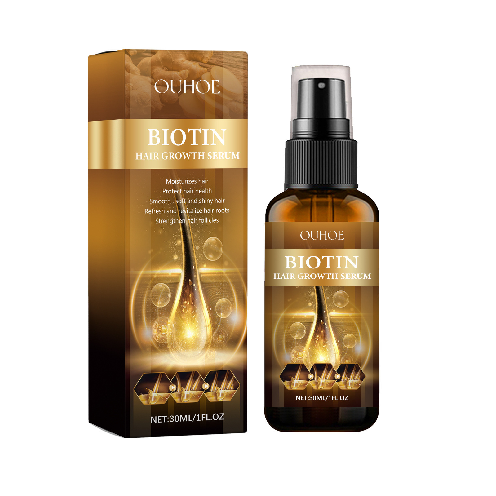 OUHOE Biotin hrani korijen, popravlja suhu i dlakavu kosu, sprječava fiksiranje guste kose_voghion.com